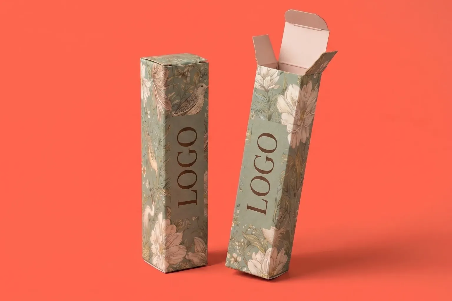 Custom paper box packaging with premium printed retail packaging samples on a studio background